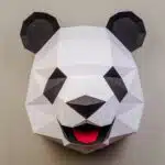 Papercraft cabeça de panda de parede com boca aberta em origami 3D