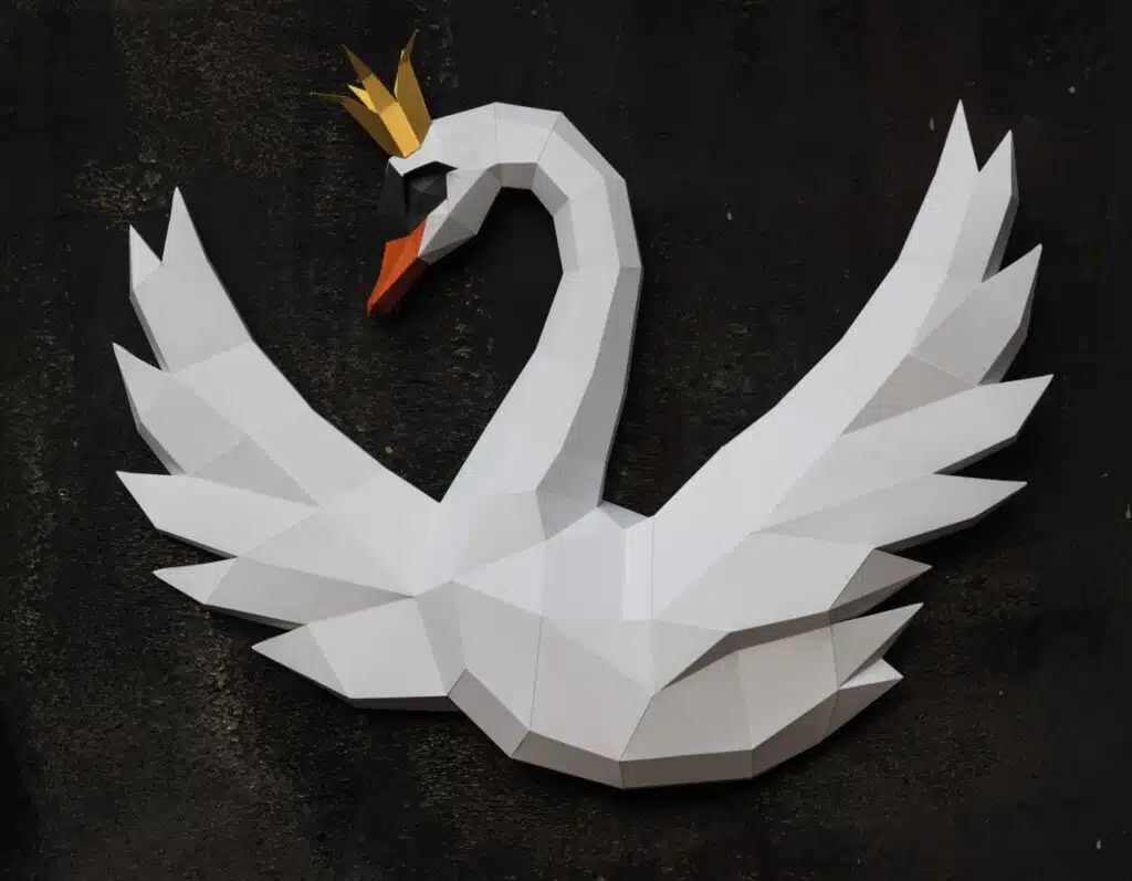 Origami 3D zwaan met kroon, 3D-model