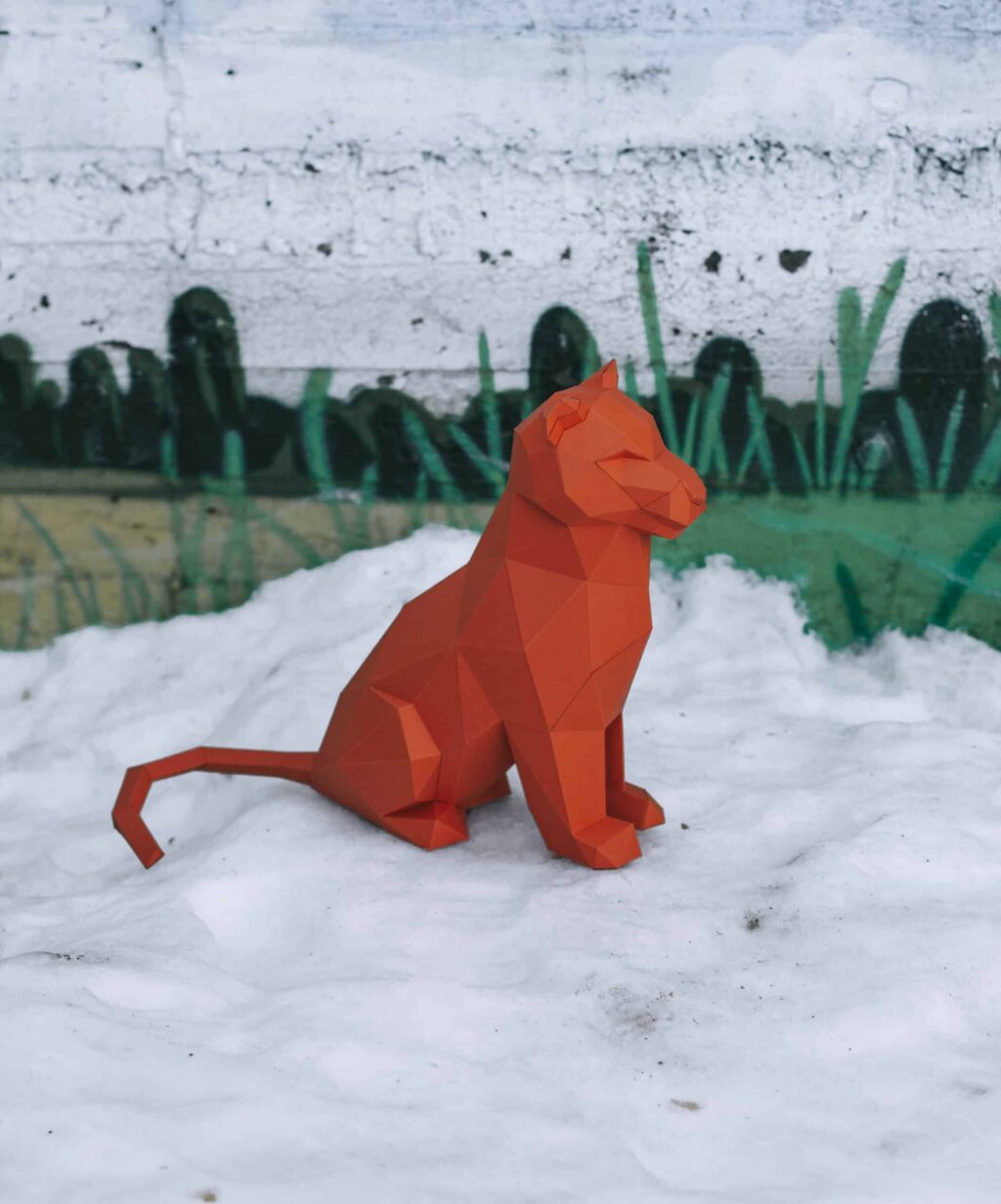 Papercraft de leão ou tigre em origami 3D