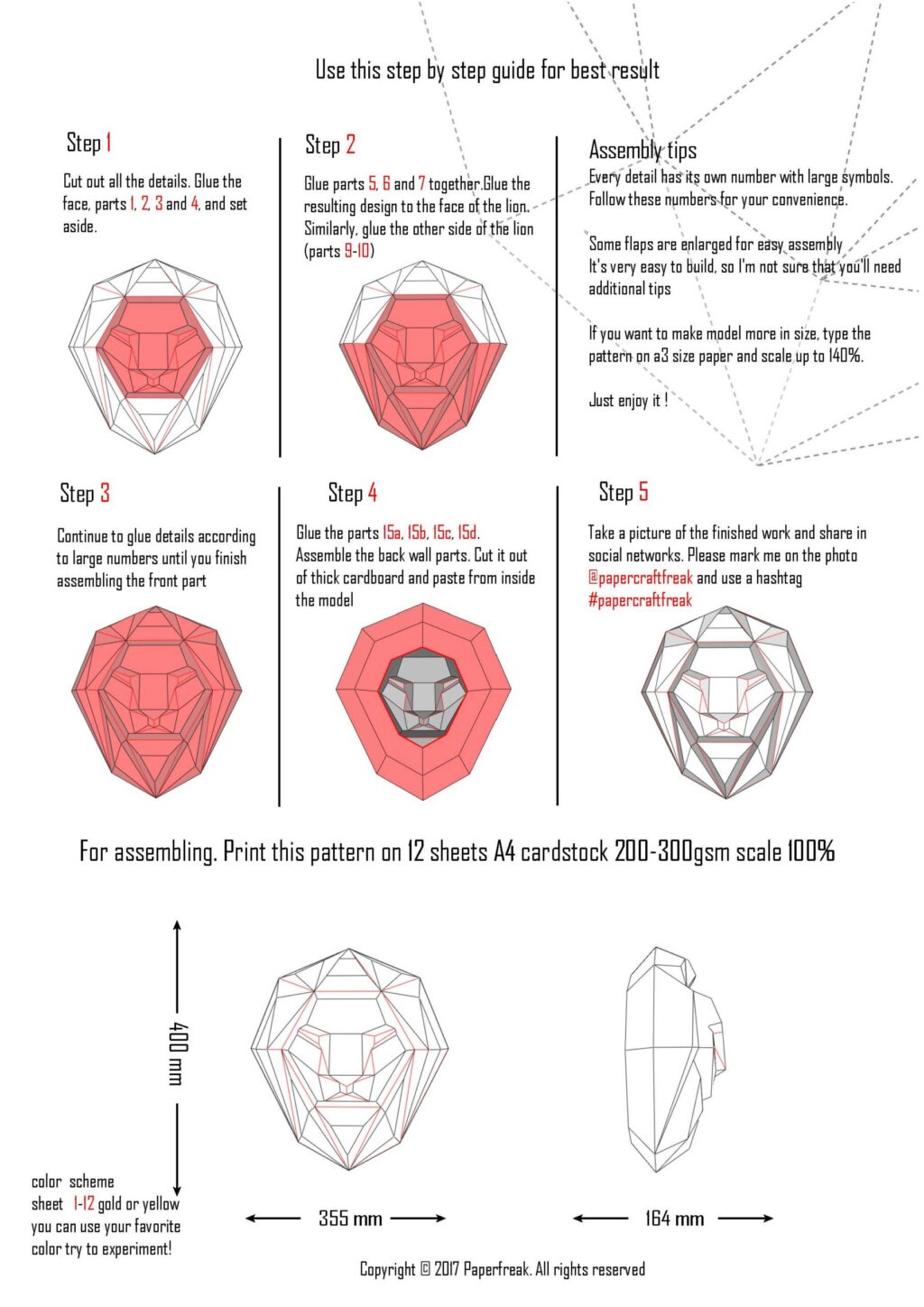 Papercraft Löwenkopf als 3D-Origami