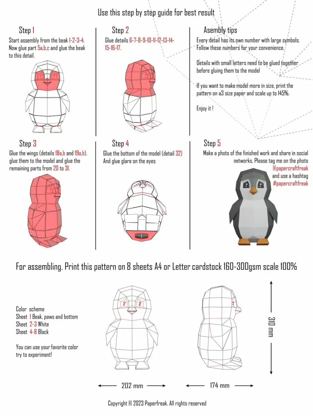 Papercraft de pingouin jouet en origami 3D