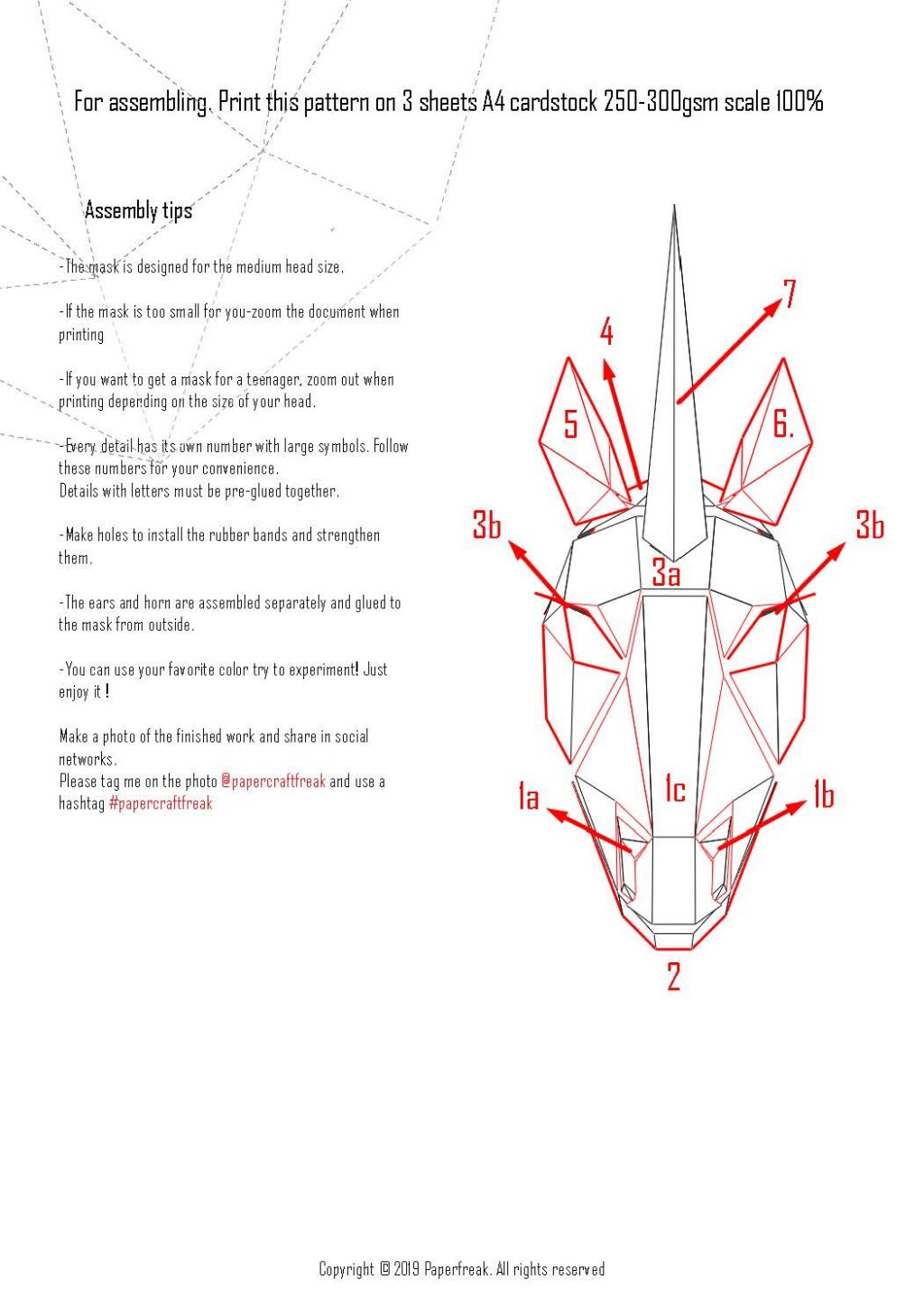 Papercraft máscara de unicornio en origami 3D