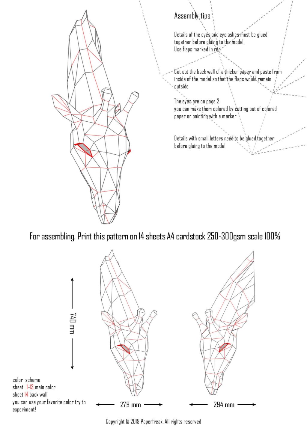 Papercraft de girafa em origami 3D