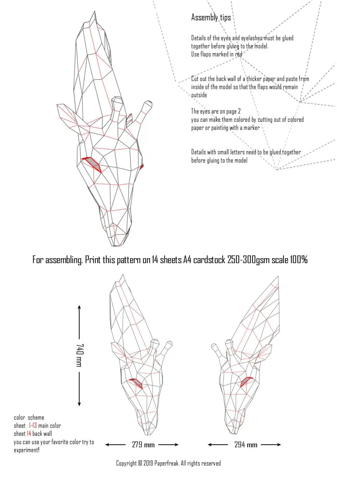 Papercraft de jirafa en origami 3D
