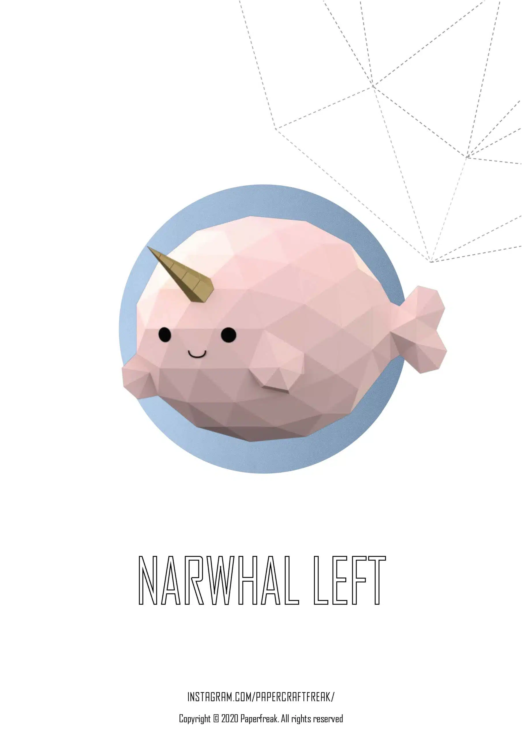 Papercraft Narwal Fisch als 3D-Origami, Rückansicht