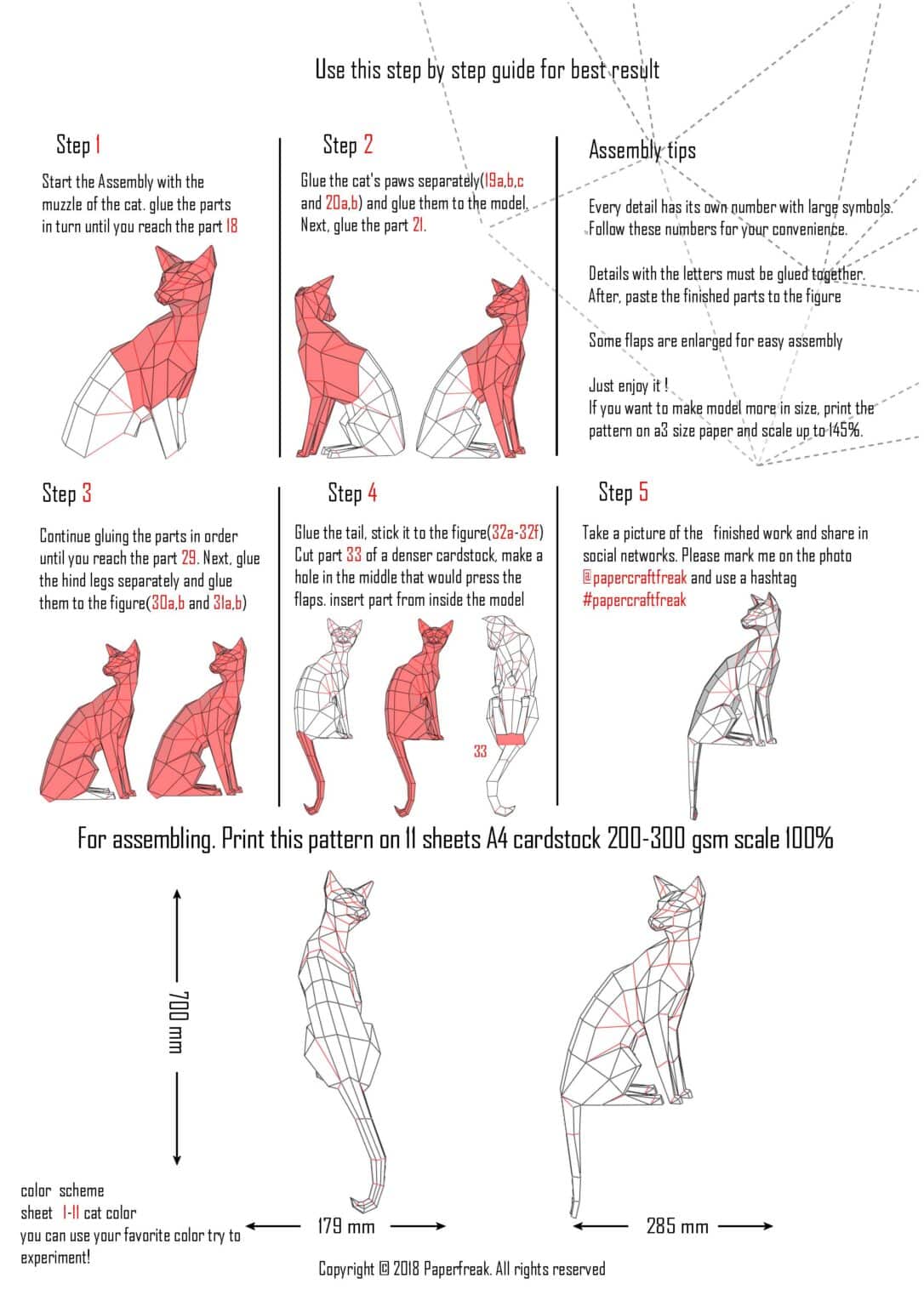 Papercraft oriental cat in 3D origami