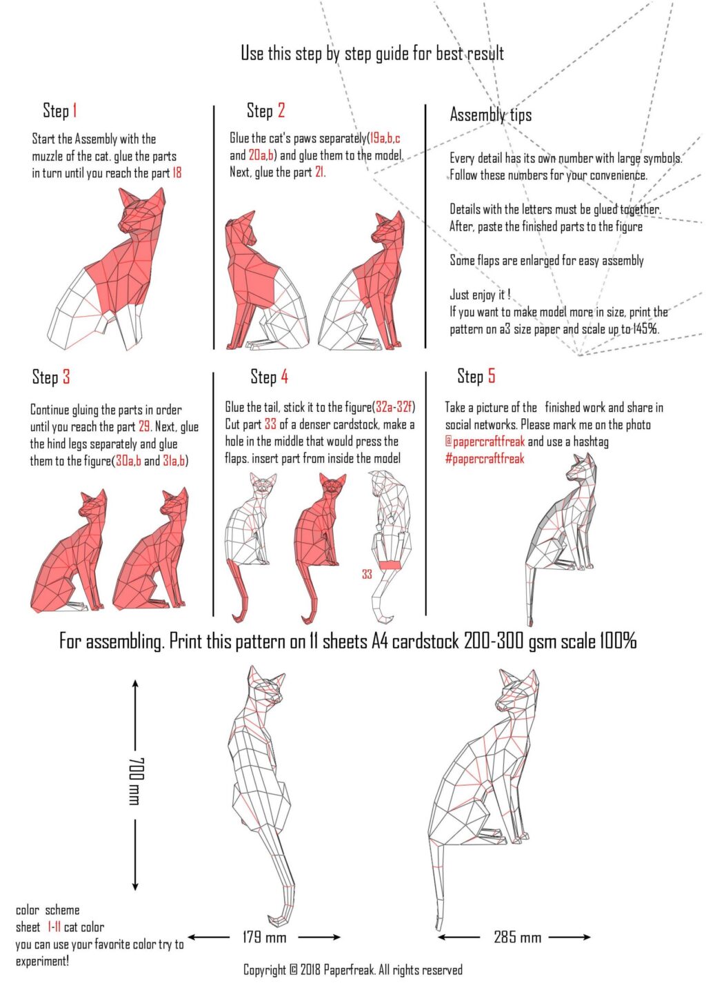 Papercraft di gatto orientale in origami 3D