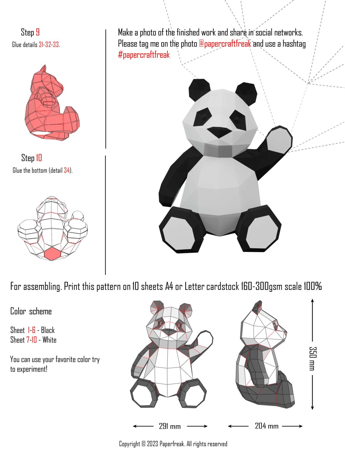 Papercraft de panda adorable en origami 3D