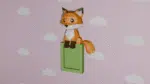Zittende vos in papercraft 3D op plank, weergave 2