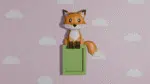 Zittende vos in papercraft 3D op plank, weergave 4