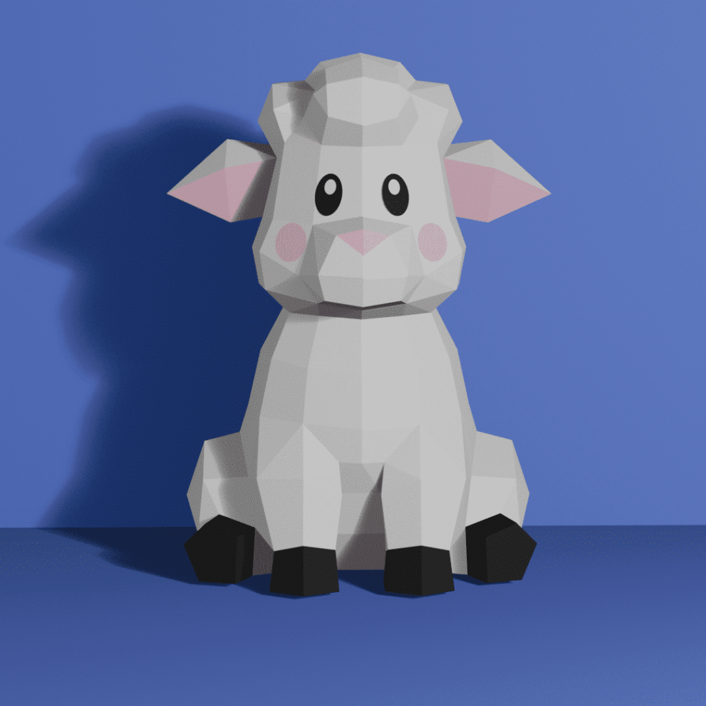 Papercraft of sitting sheep in 3D origami