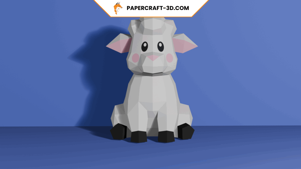 Papercraft of sitting sheep in 3D origami