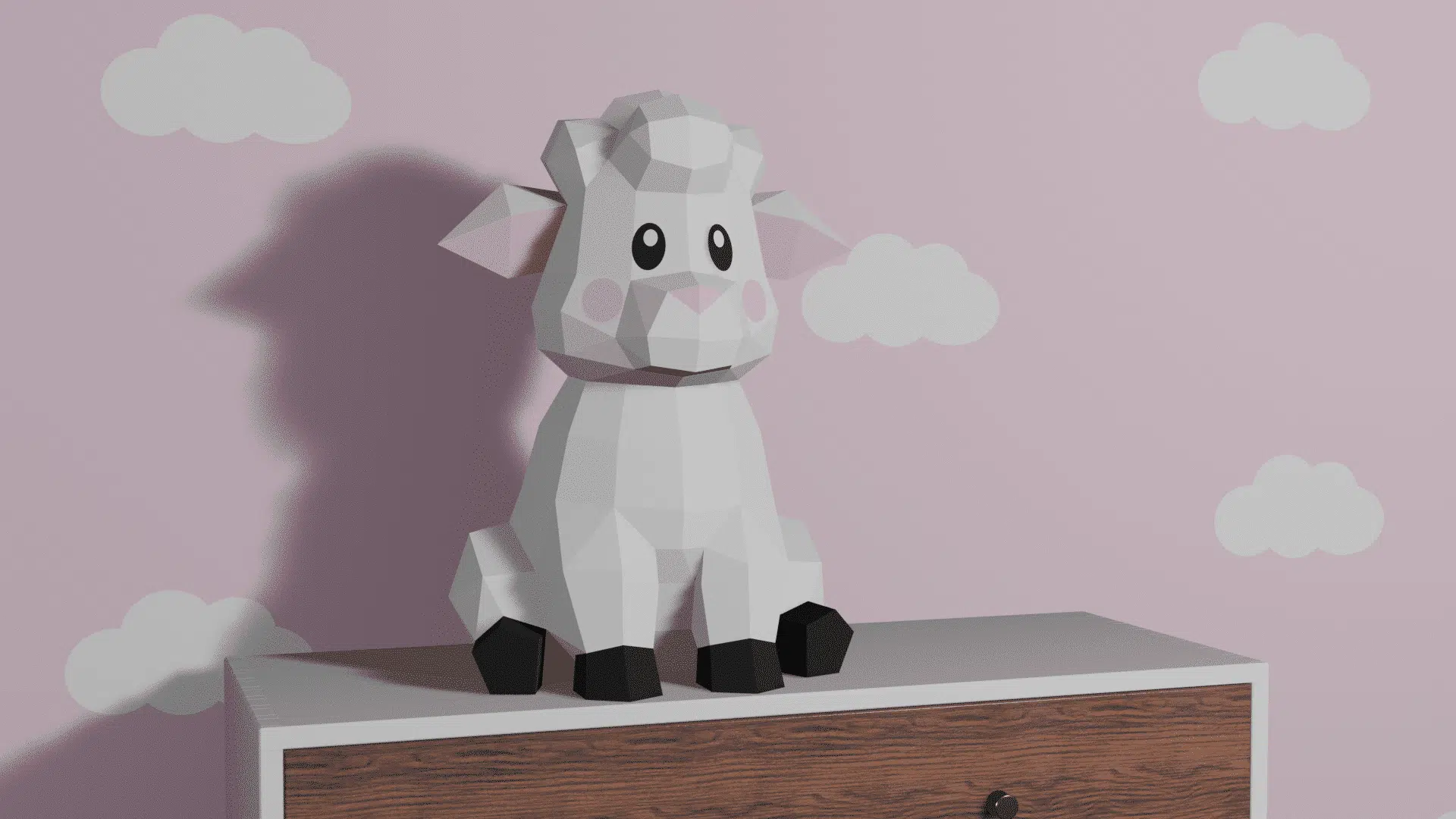 Zittend schaap papercraft 3D, weergave 2