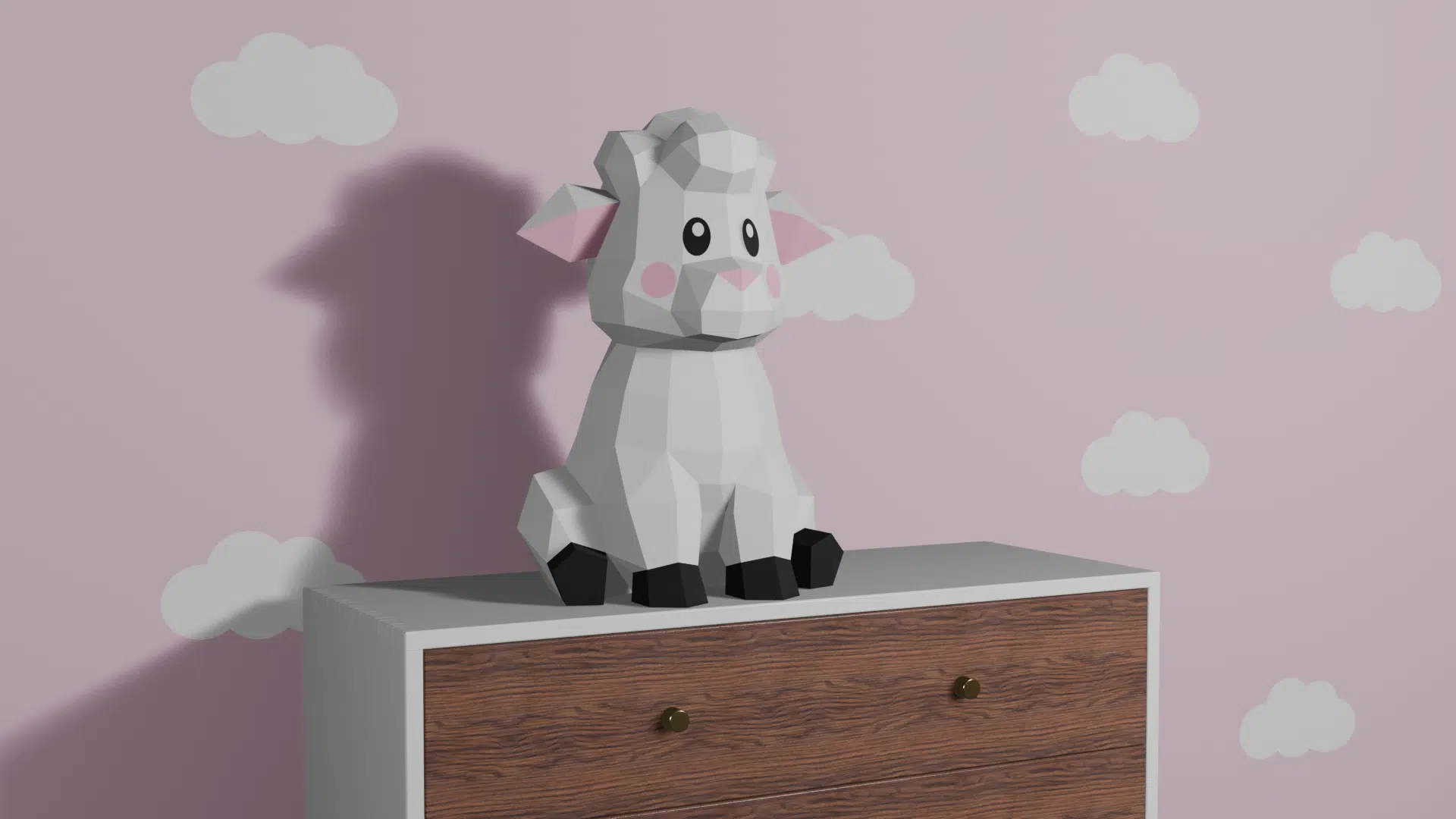 Zittend schaap papercraft 3D, weergave 3