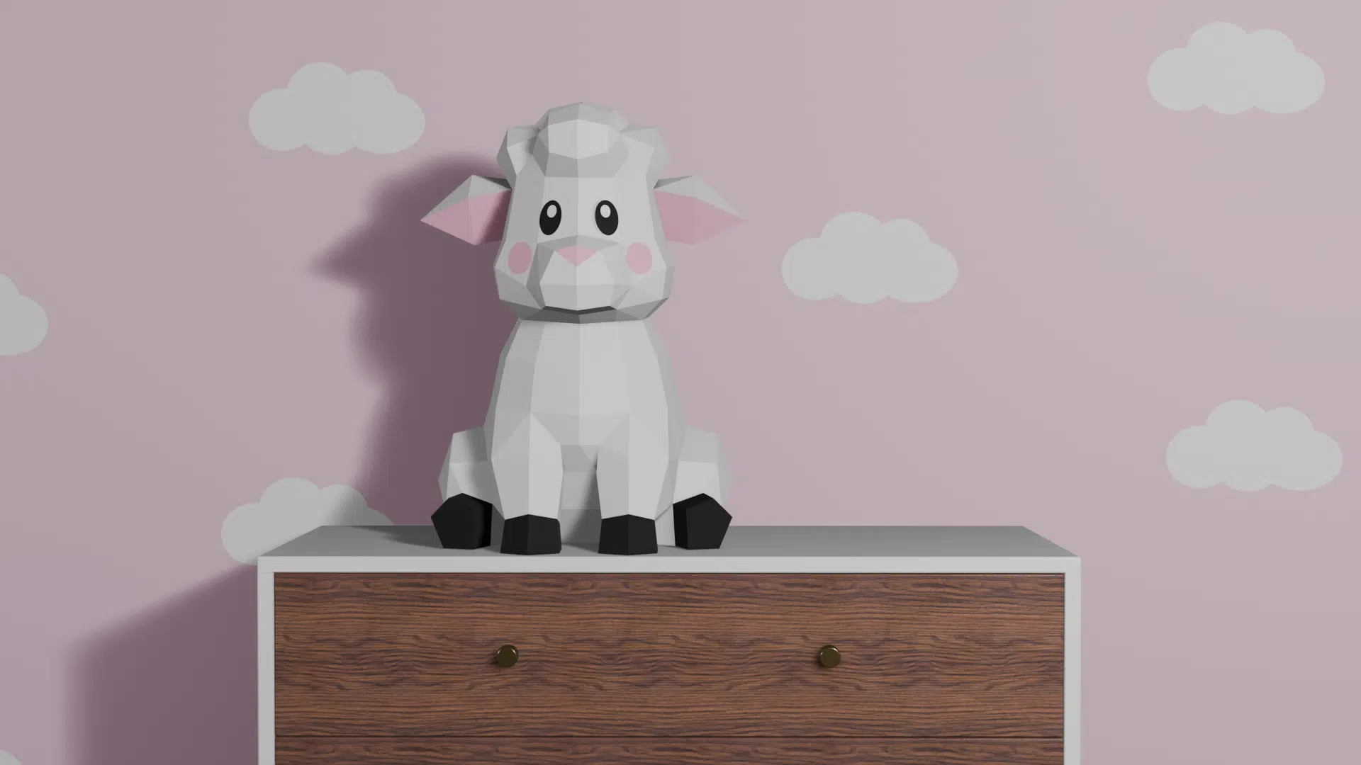 Zittend schaap papercraft 3D, weergave 4