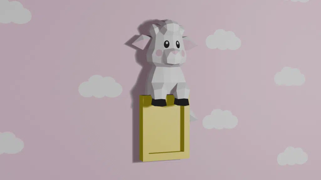 Schattig 3D-origami schaap als muurdecoratie, weergave 3