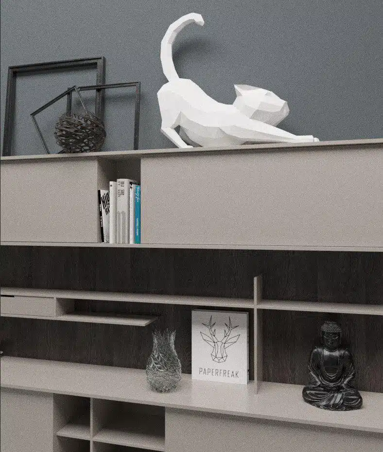 3D Origami Rekende Kat Papercraft, weergave 5