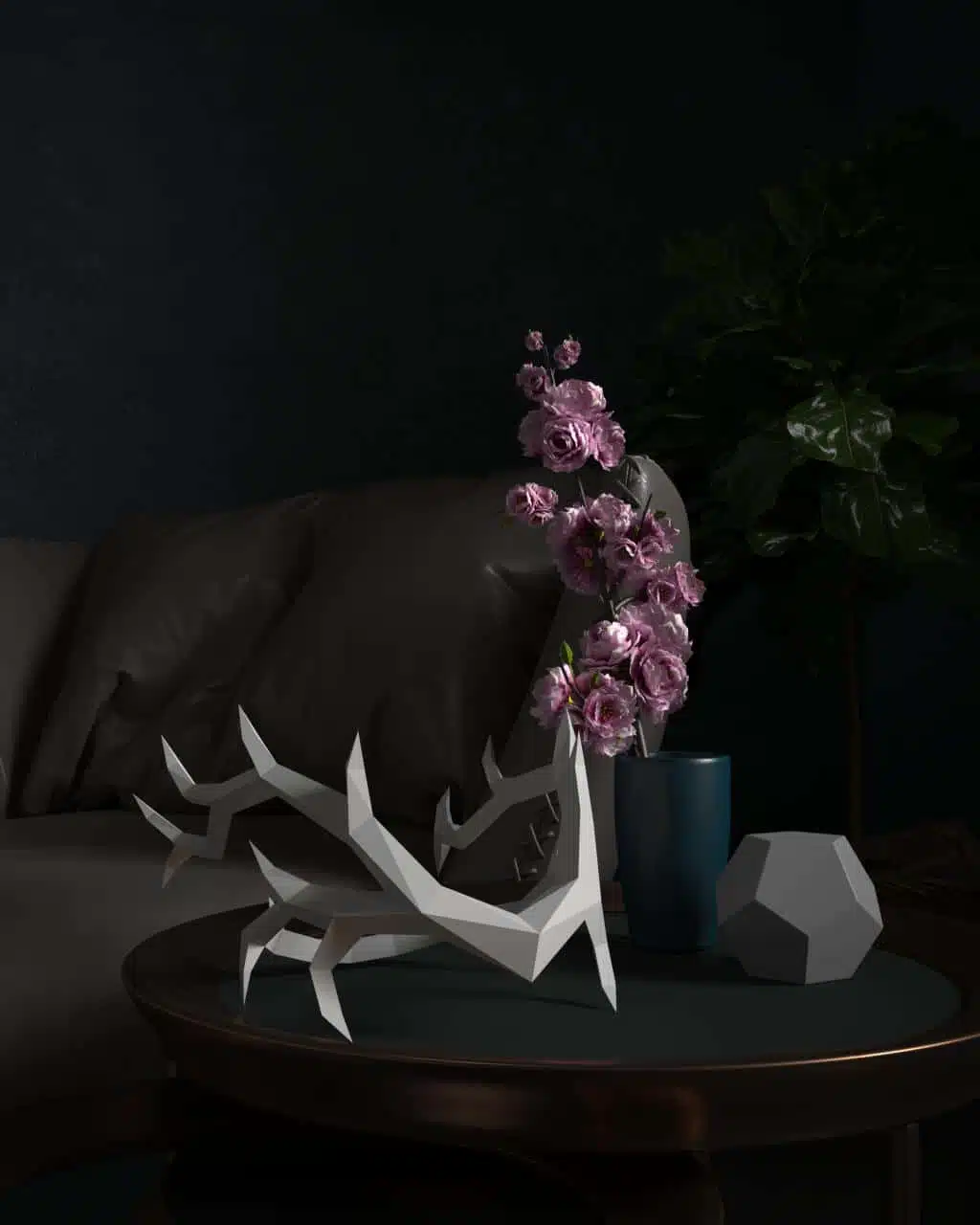 Papercraft couronne de bois de cerf à large ramure en origami 3D, vue 6