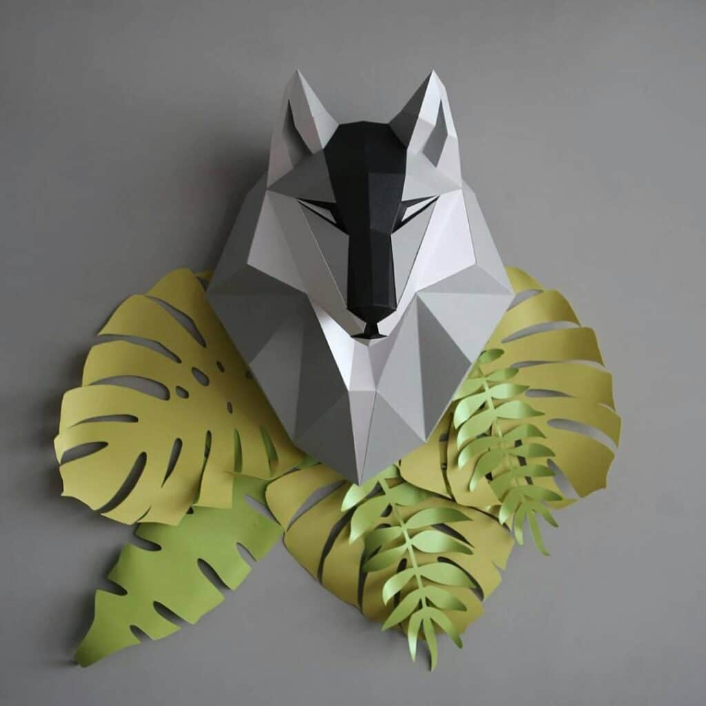 Papercraft tête de loup en origami 3D Papercraft tête de loup en origami 3D