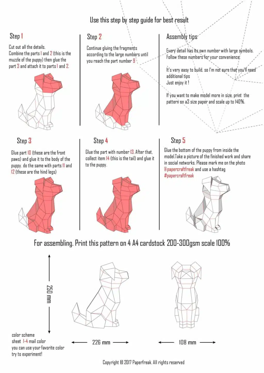 Papercraft de cabeça de Doberman em origami 3D