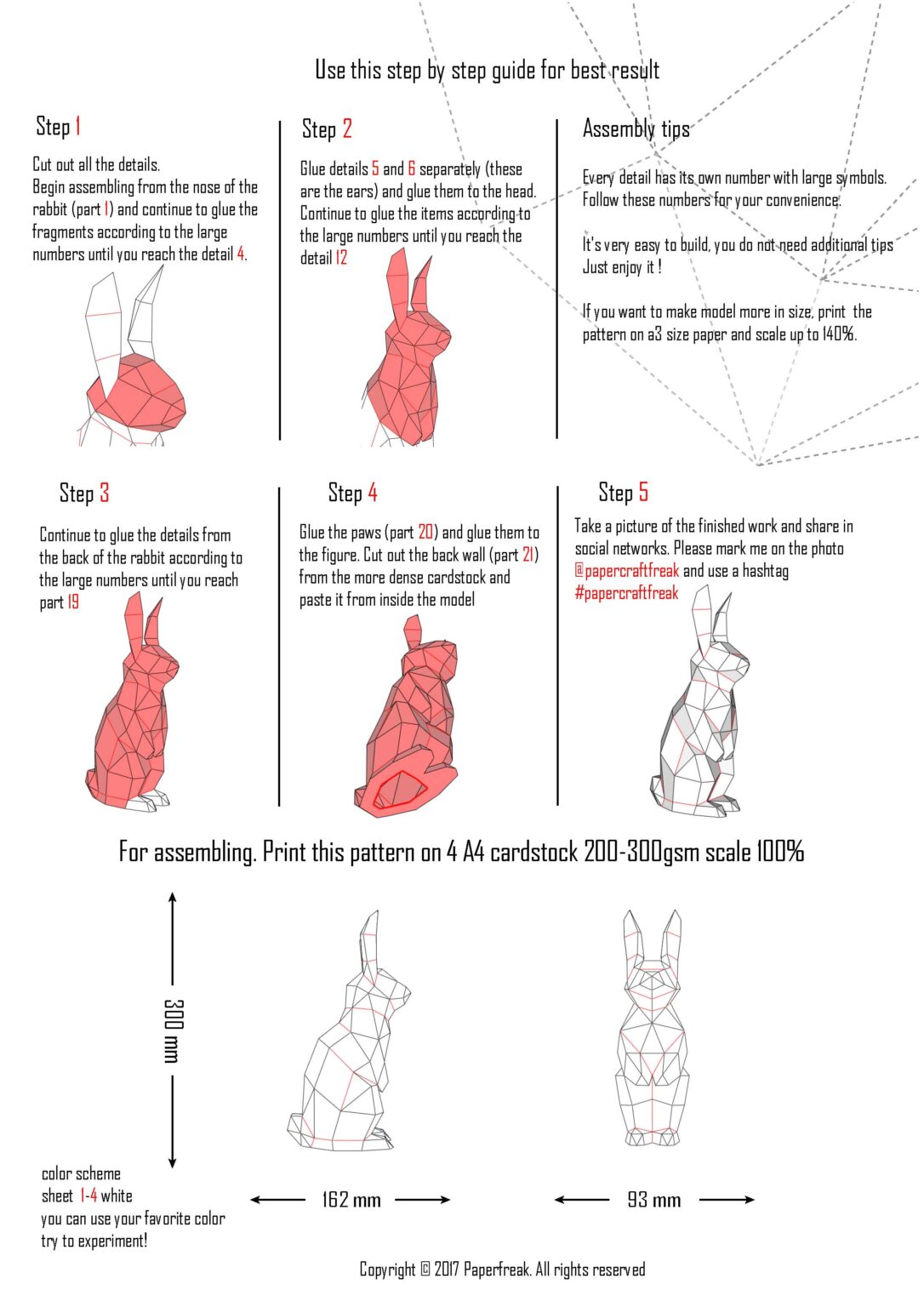 Papercraft of small rabbit in 3D origami