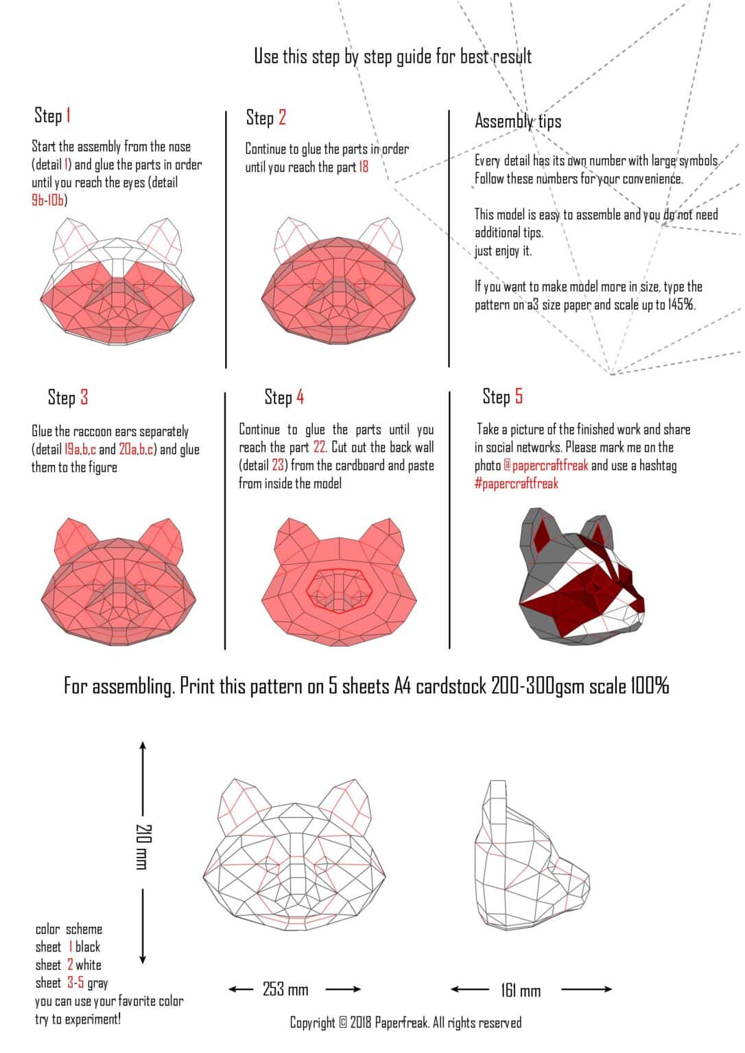 Papercraft de guaxinim em origami 3D