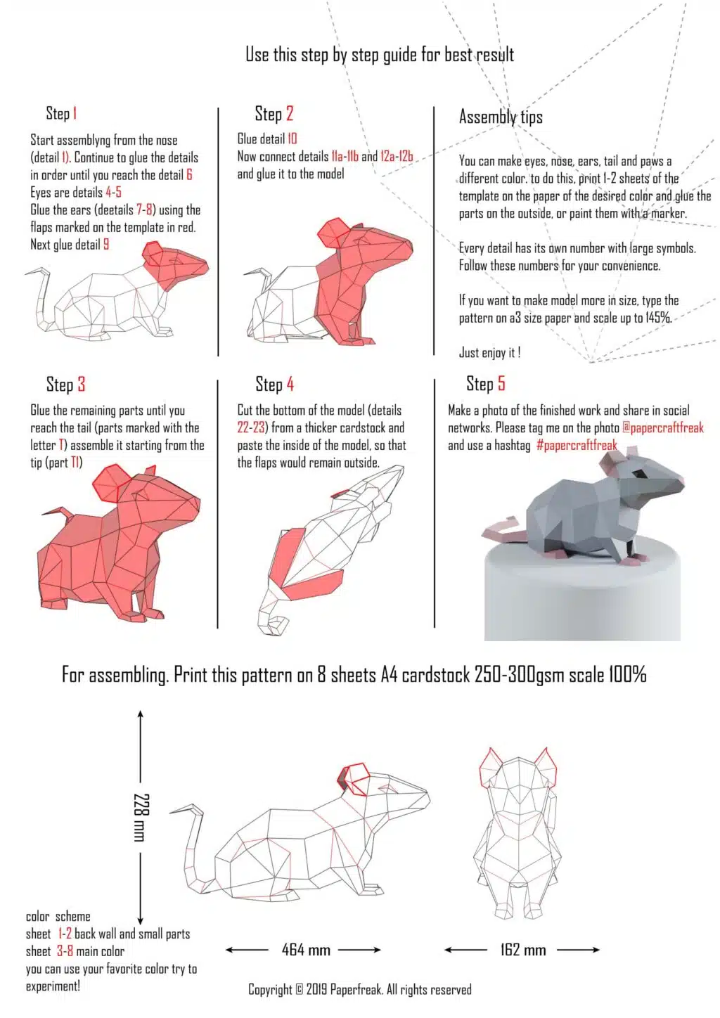 Papercraft de rato para o Ano Novo Chinês em origami 3D