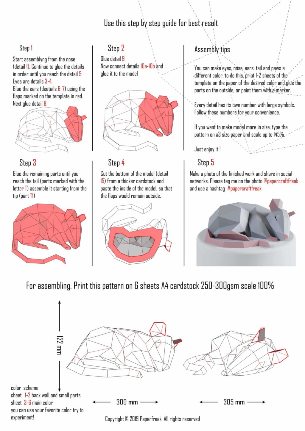Papercraft-Ratte zum chinesischen Neujahr als 3D-Origami