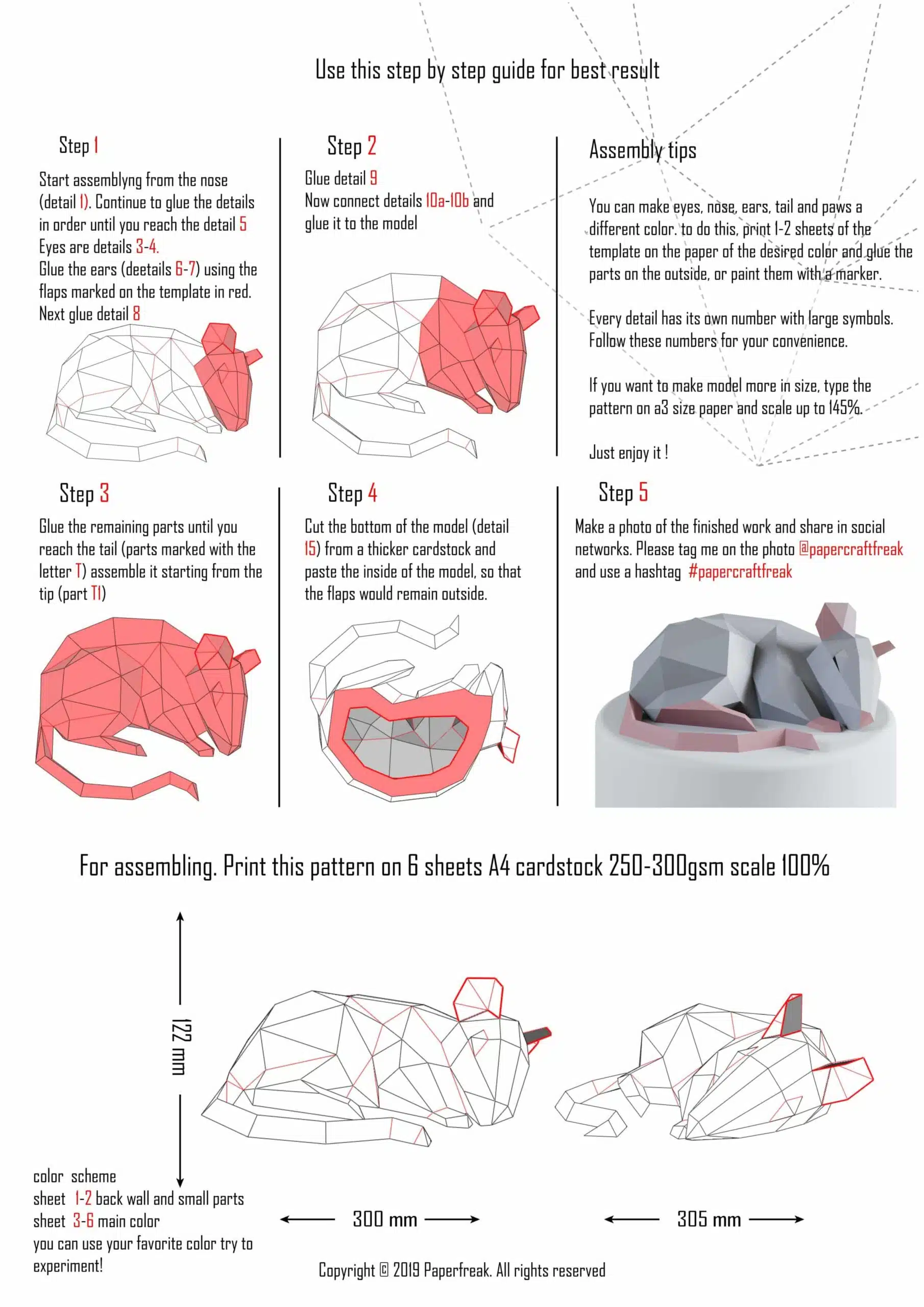 Origami 3D rat voor Chinees Nieuwjaar, weergave 8