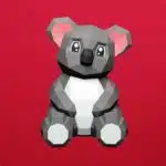 Papercraft di cucciolo di koala con orecchie rosa in origami 3D