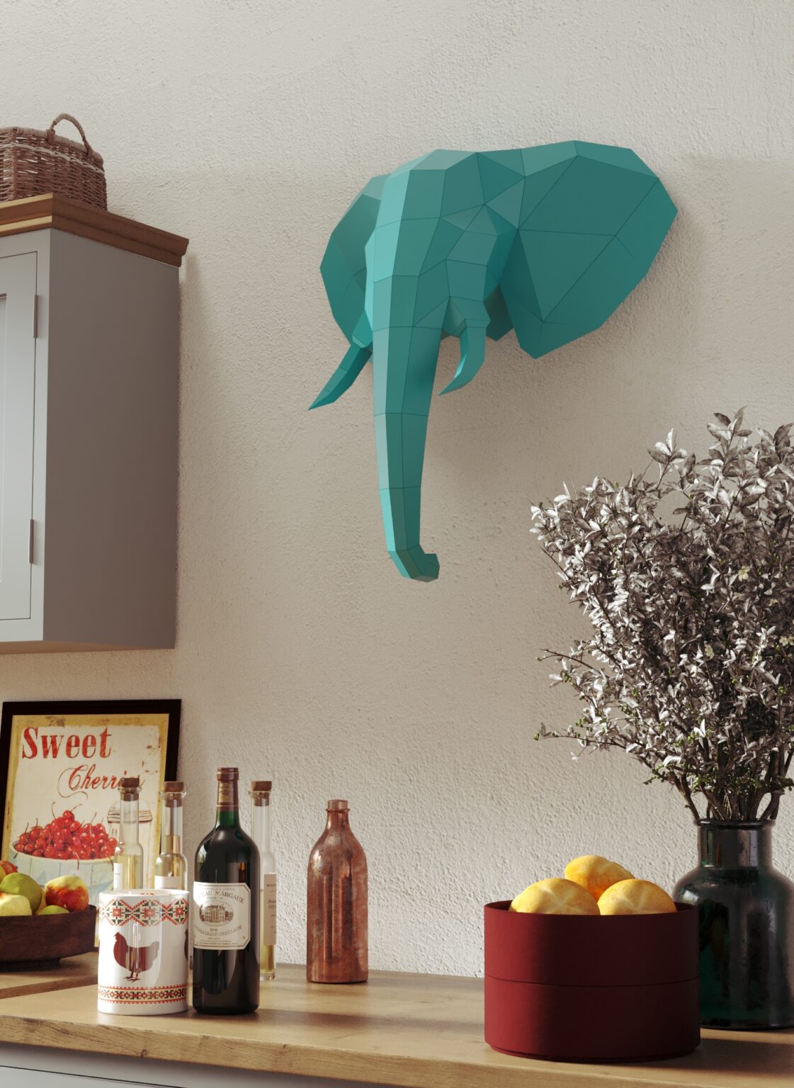 Papercraft elephant head in origami 3D