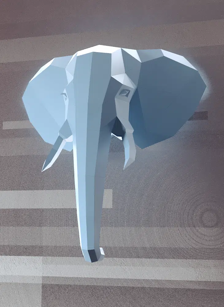 Papercraft de cabeça de elefante vermelha em origami 3D