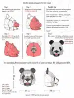 Papercraft cabeça de panda de parede com boca aberta em origami 3D