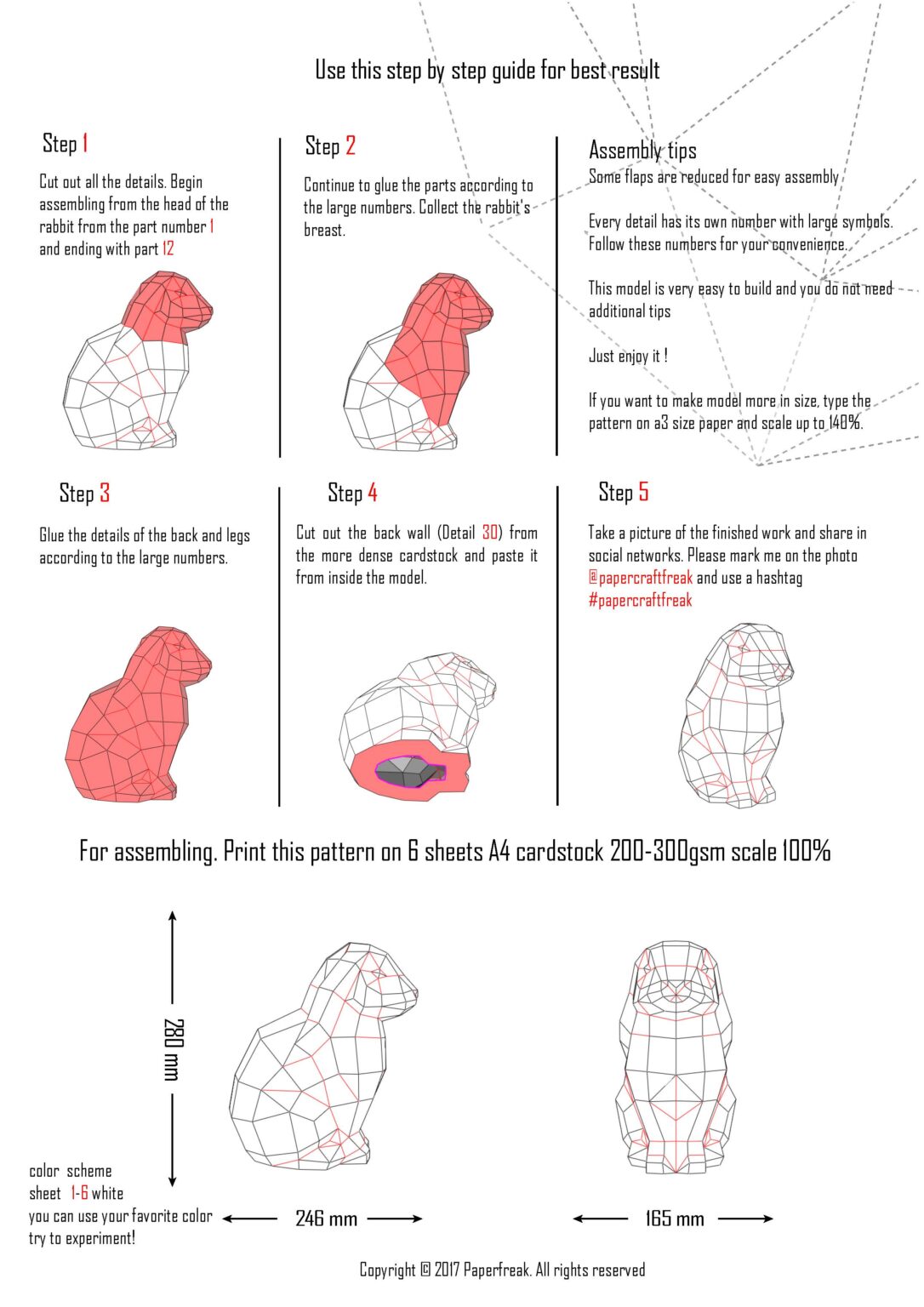 Papercraft de coelho sentado em origami 3D