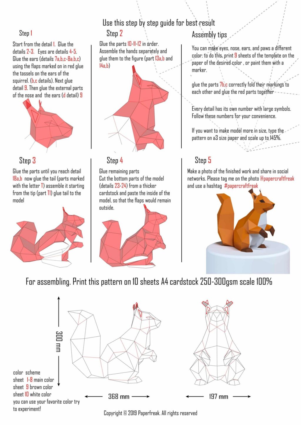 Papercraft d'écureuil assis en origami 3D