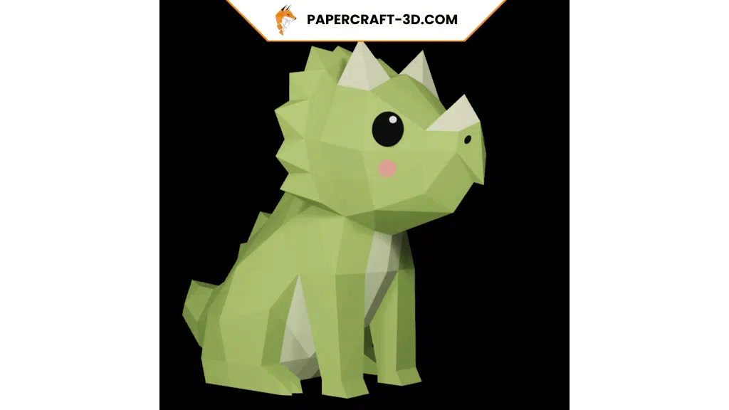 Origami 3D zittende Triceratops, weergave 2