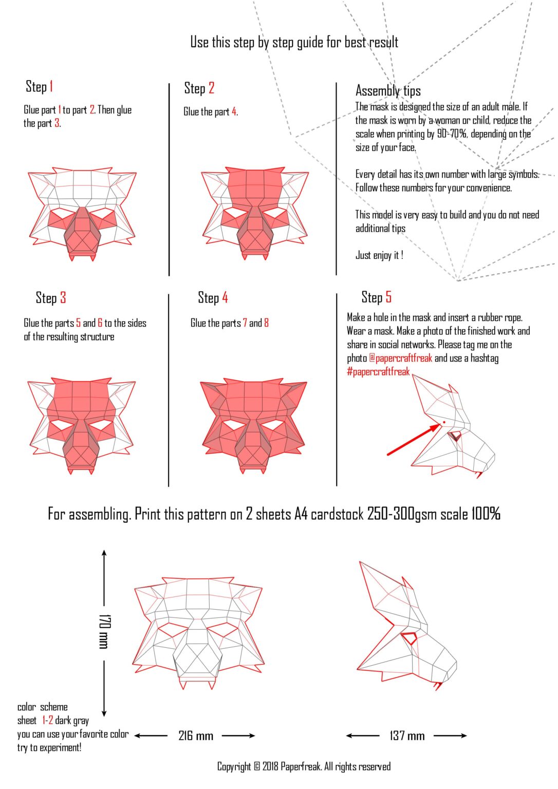 Papercraft de masque de loup en origami 3D