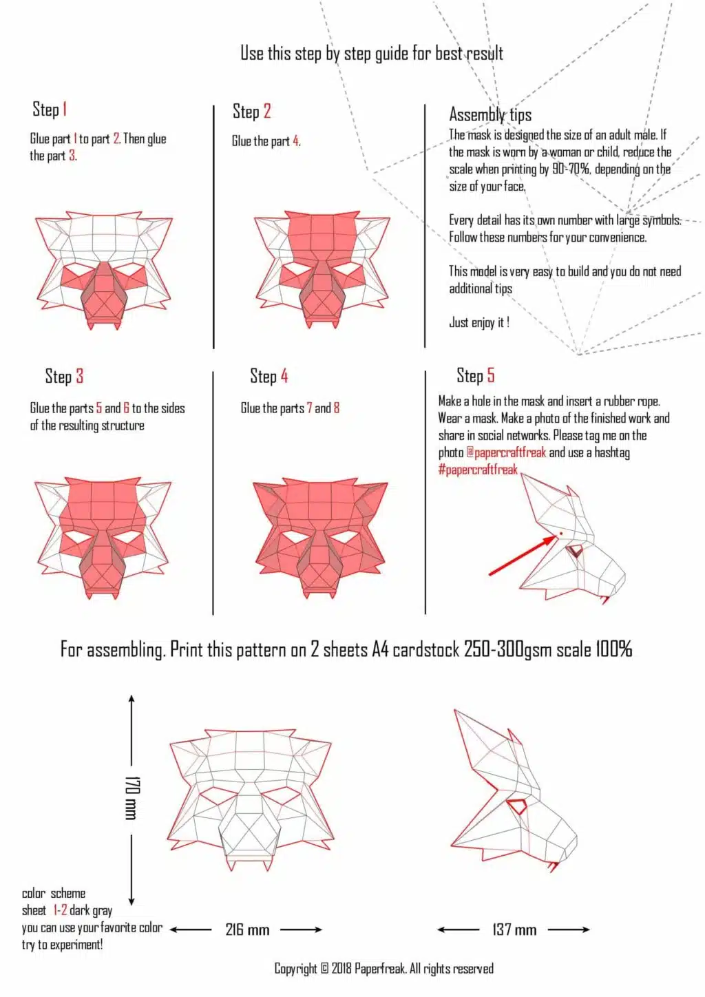 Wolfsmasker in 3D-origami, weergave 5