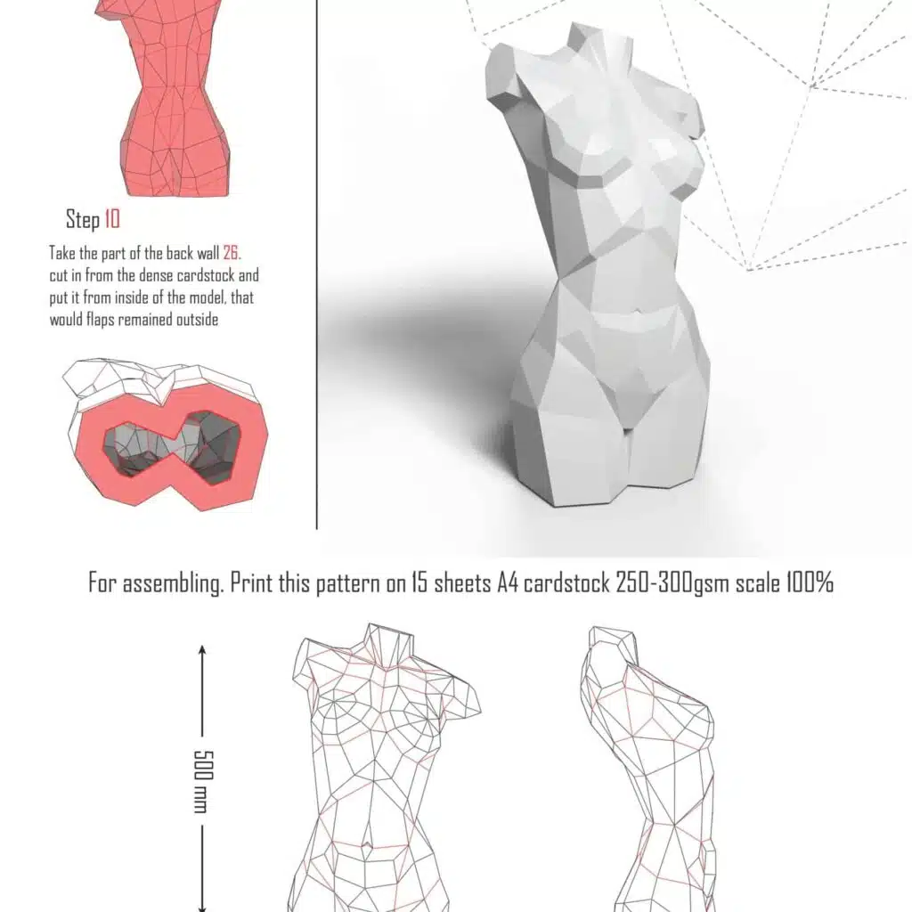 Papercraft bust of a woman in 3D origami