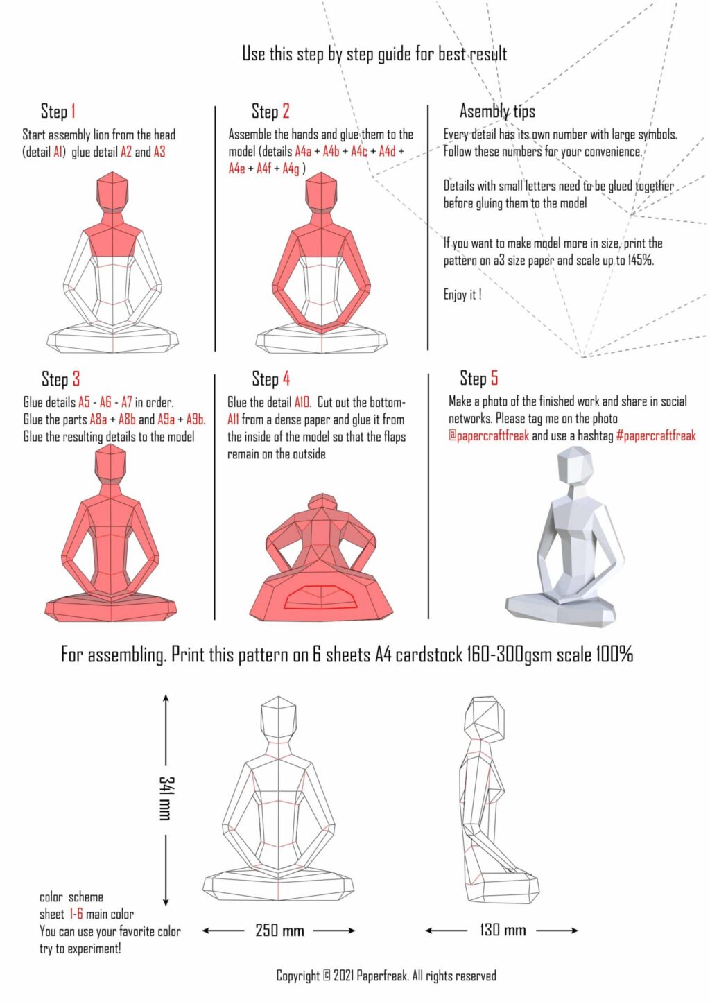 3D Origami Papercraft of Girls in Vipassana Meditation