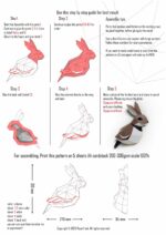 Papercraft de pardal e coelho em origami 3D