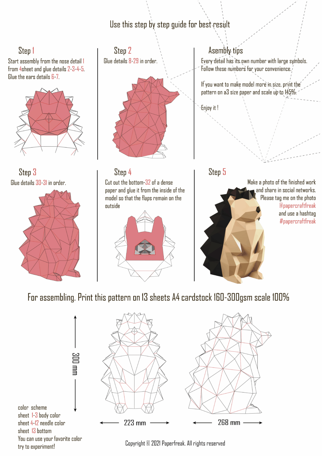 Papercraft de hérisson en origami 3D