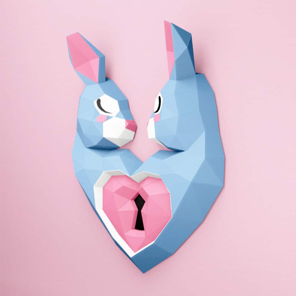 Papercraft heart rabbit in 3D origami