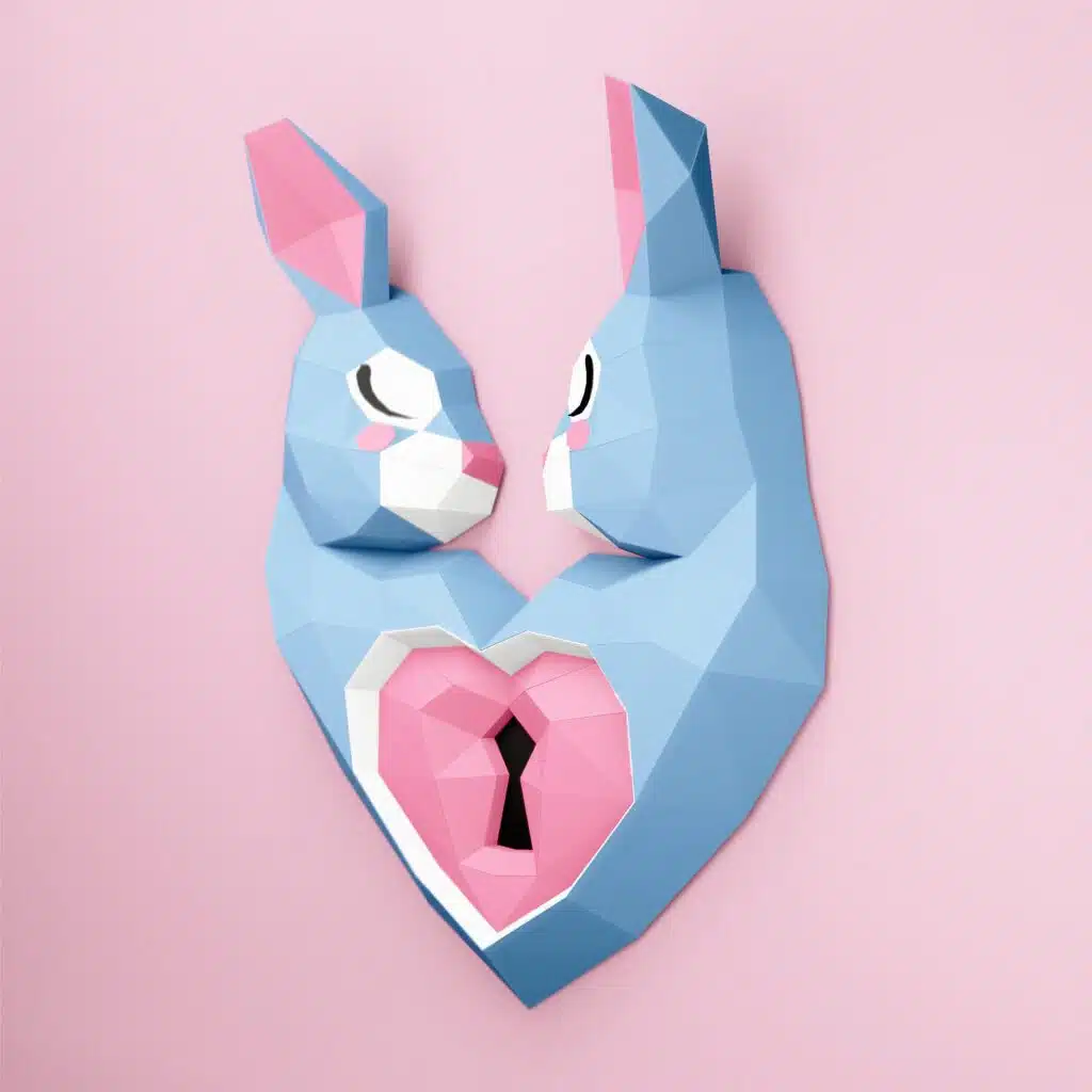 3D origami konijn hart vouwset, weergave 2