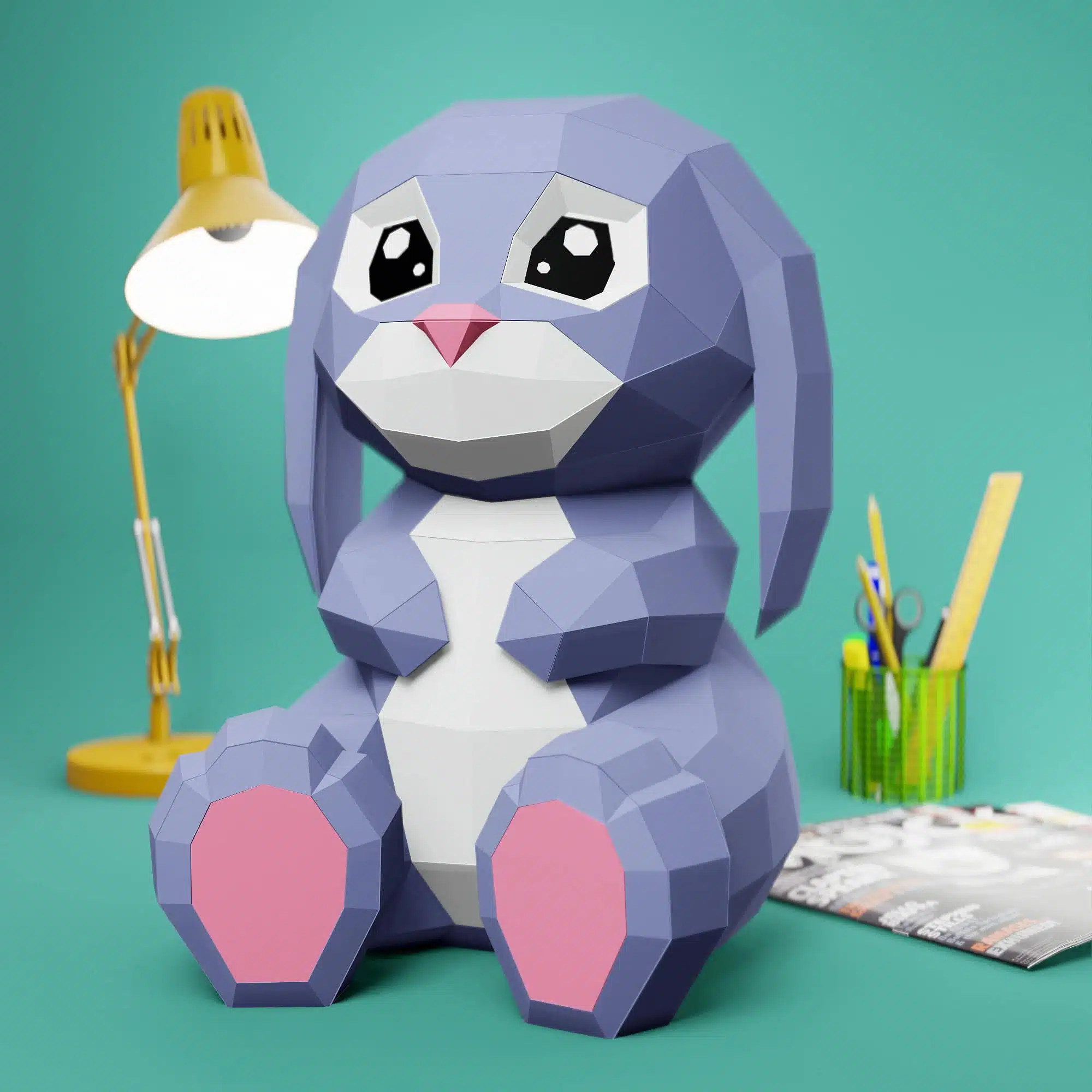 Grote 3D-origami konijn in papercraft, weergave 8