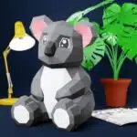 Papercraft di cucciolo di koala con orecchie rosa in origami 3D