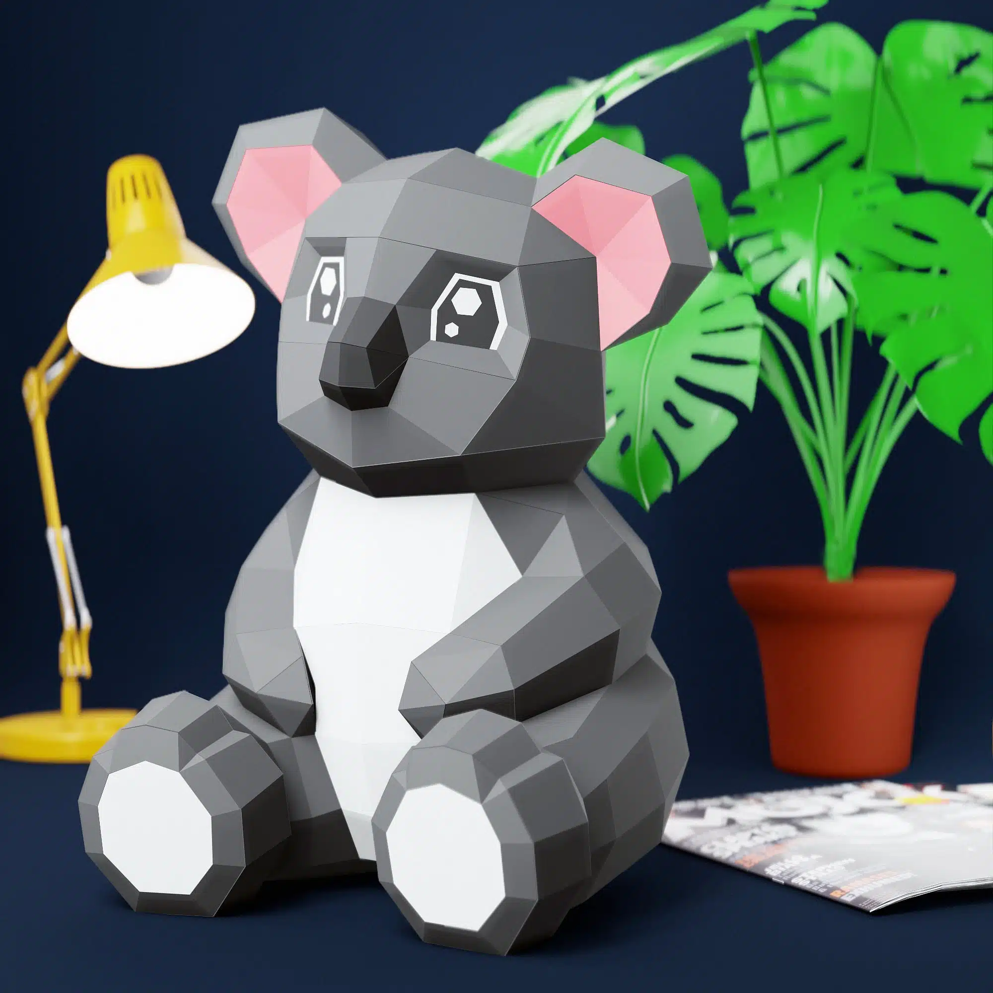 Papercraft di cucciolo di koala in origami 3D, vista posteriore