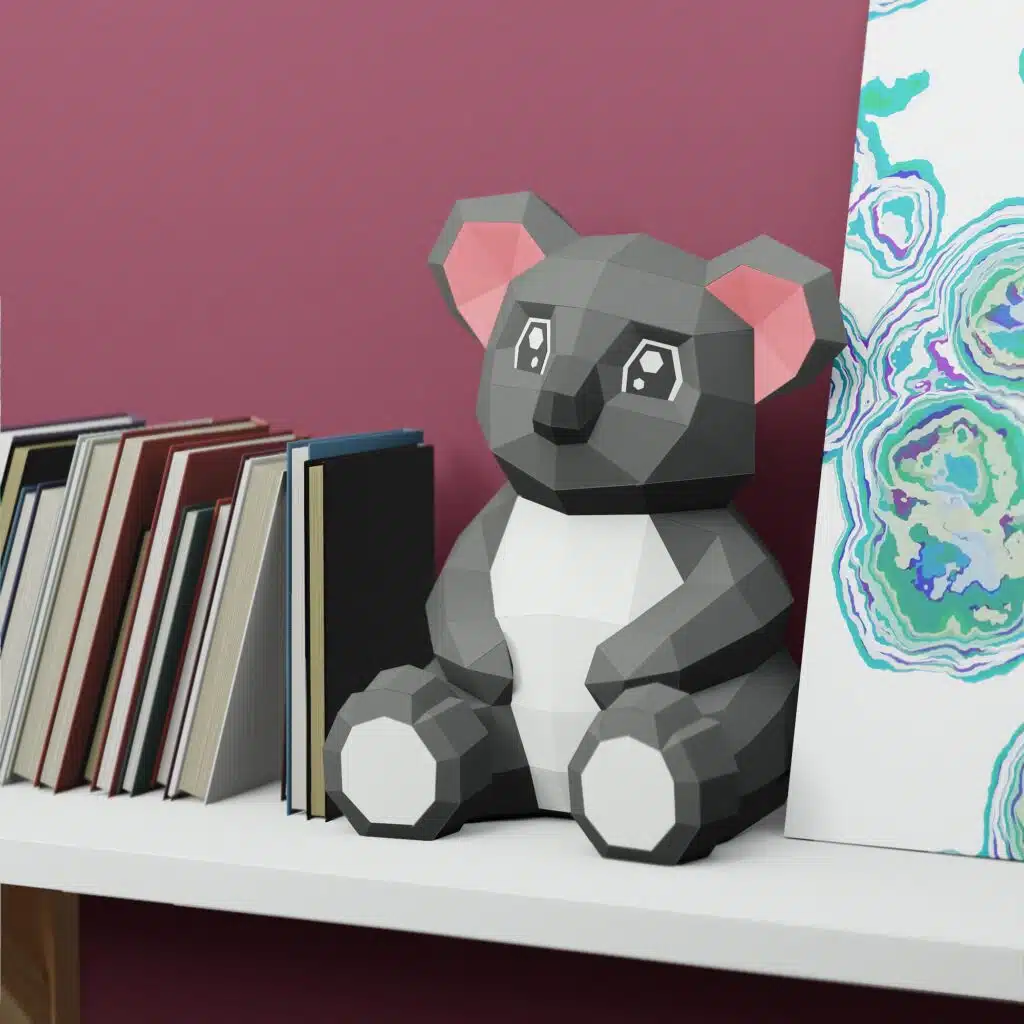 Papercraft Baby-Koala mit rosa Ohren als 3D-Origami