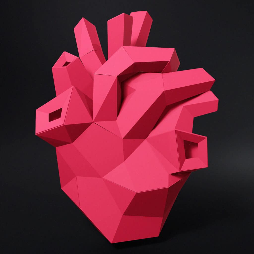 Papercraft anatomical heart in origami 3D
