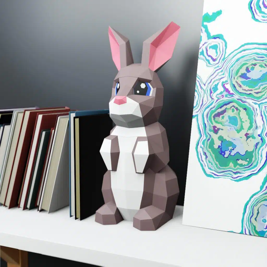 Schattig kawaii konijn papercraft origami 3D, weergave 2